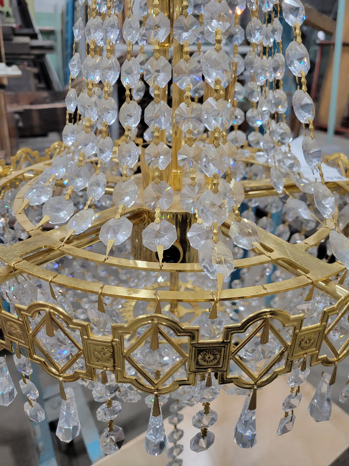 Vintage Crystal and Brass Arm Chandelier