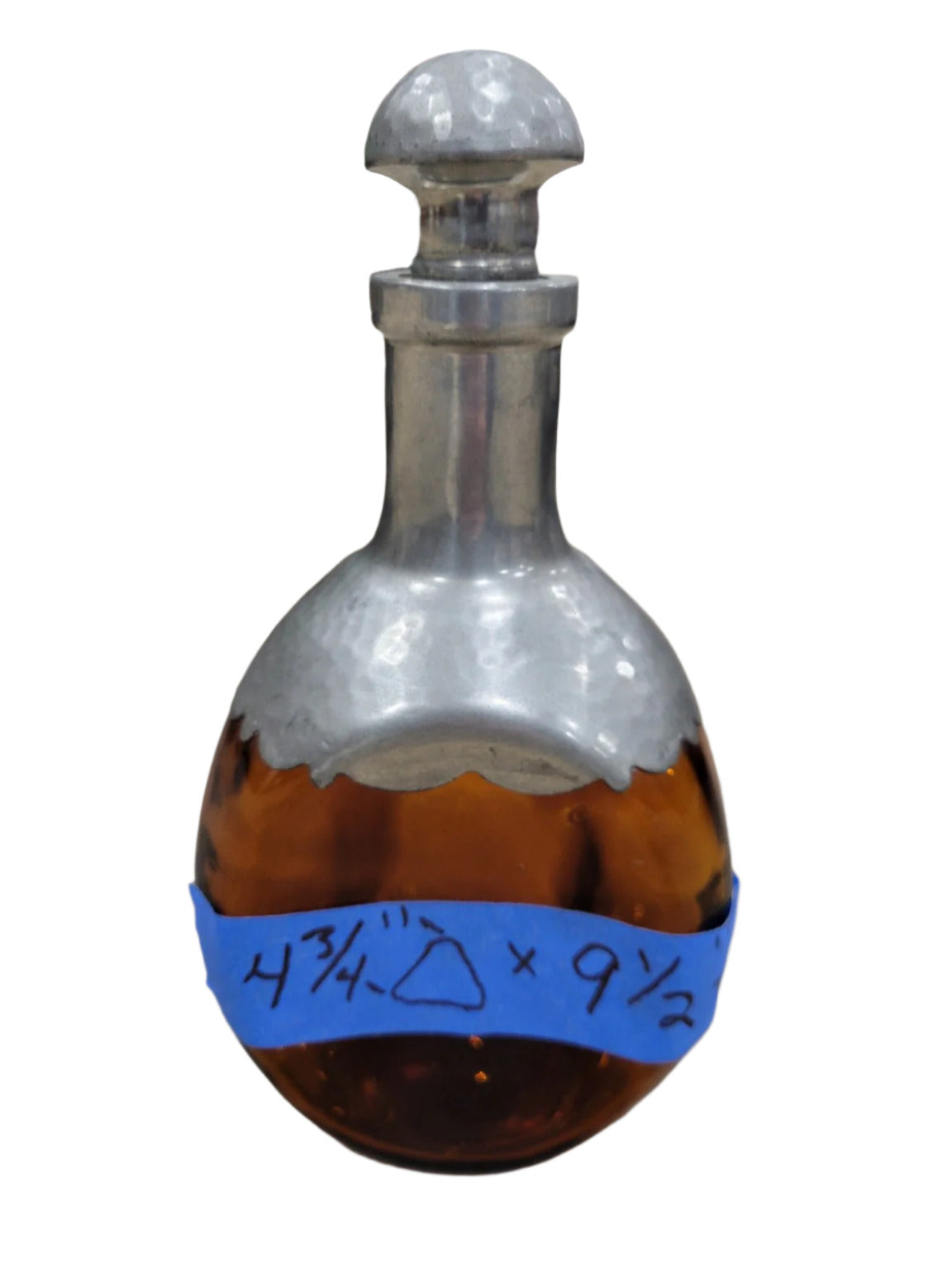 Amber Glass Decanter with Hammered Pewter Collar and Stopper
