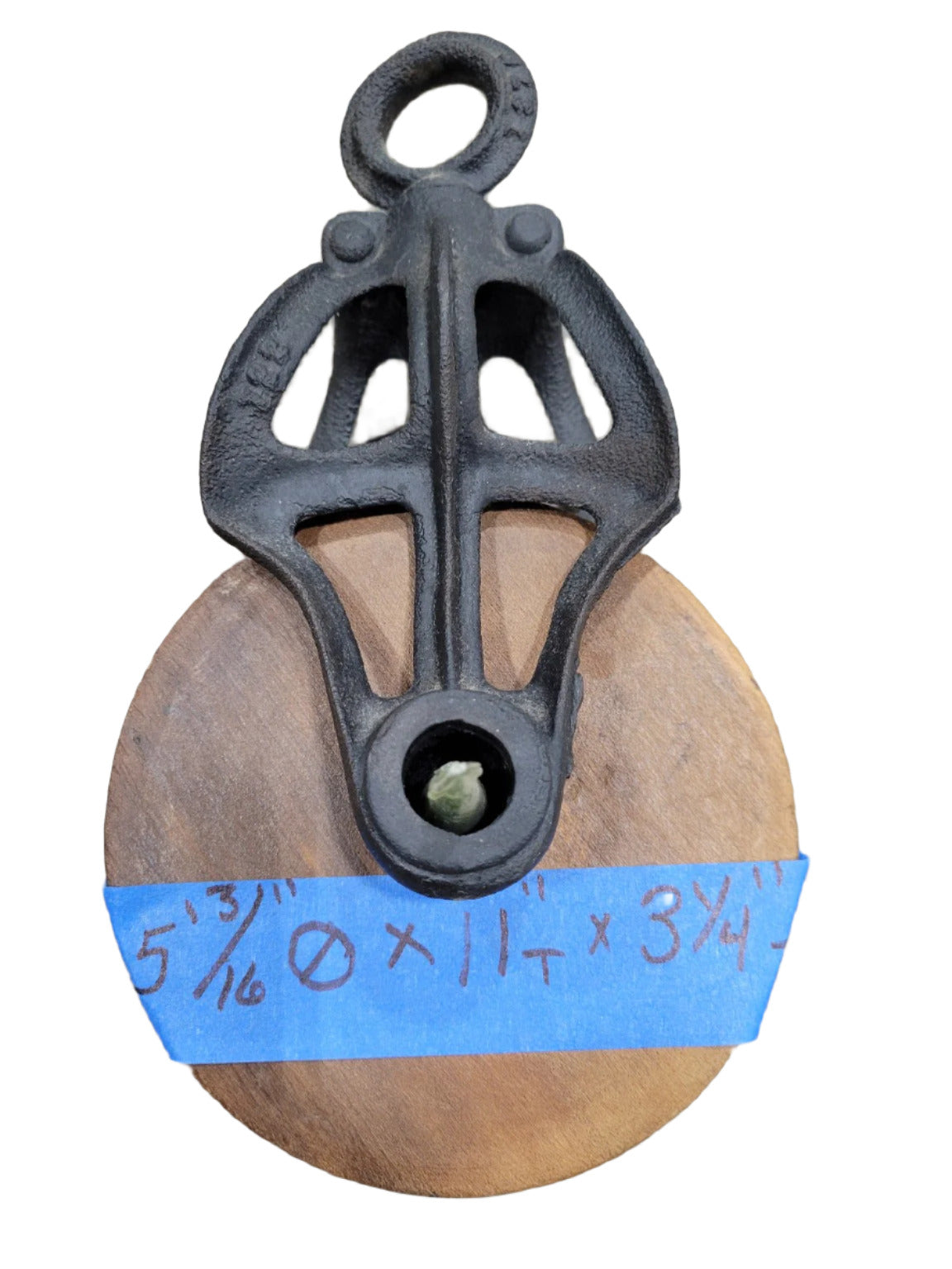 Antique Cast Iron Pulley with Wooden Wheel