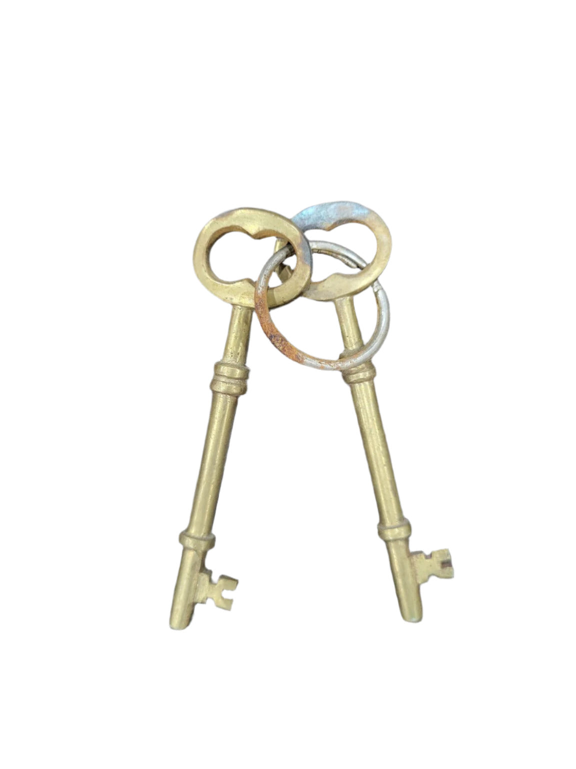 Pair of Vintage Brass Skeleton Keys on Ring