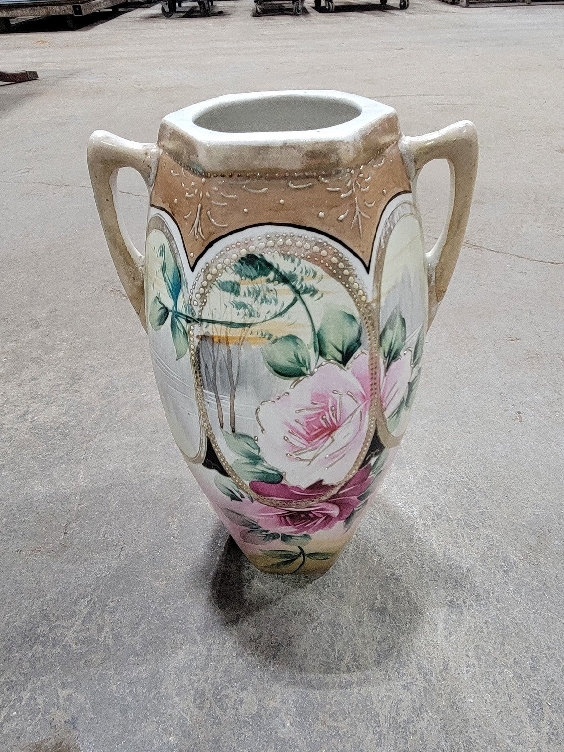 Hand-Painted Double-Handled Porcelain Vase