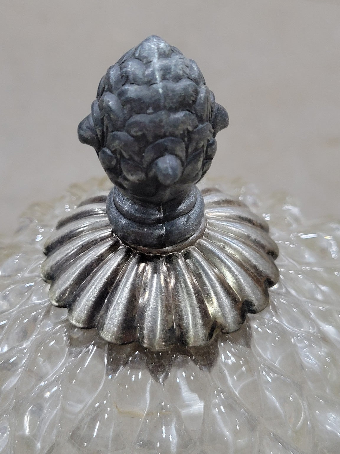 Vintage Diamond-Patterned Glass Light Globe with Finial