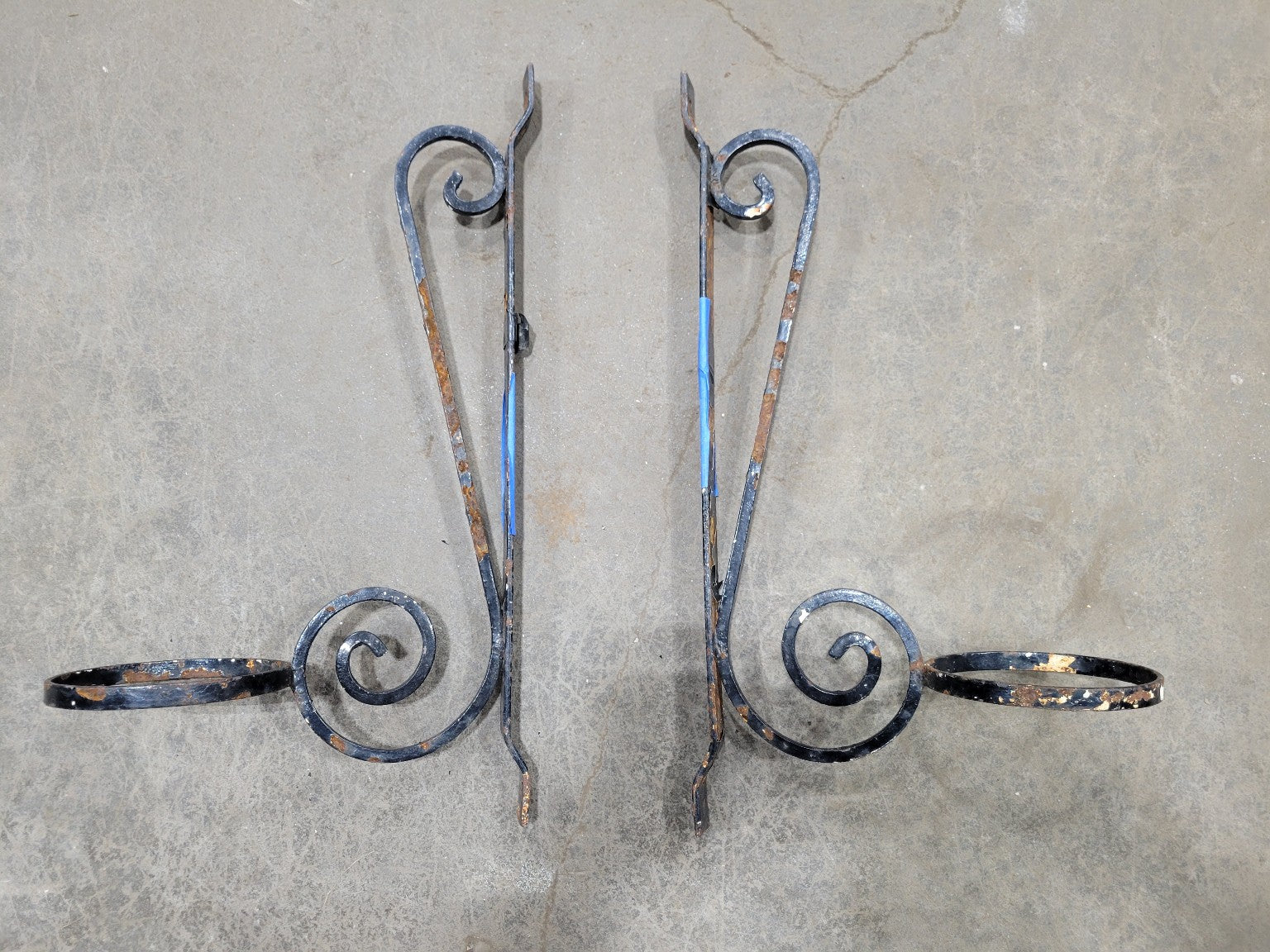 Pair of Vintage Wrought Iron Scroll Wall Planter Brackets