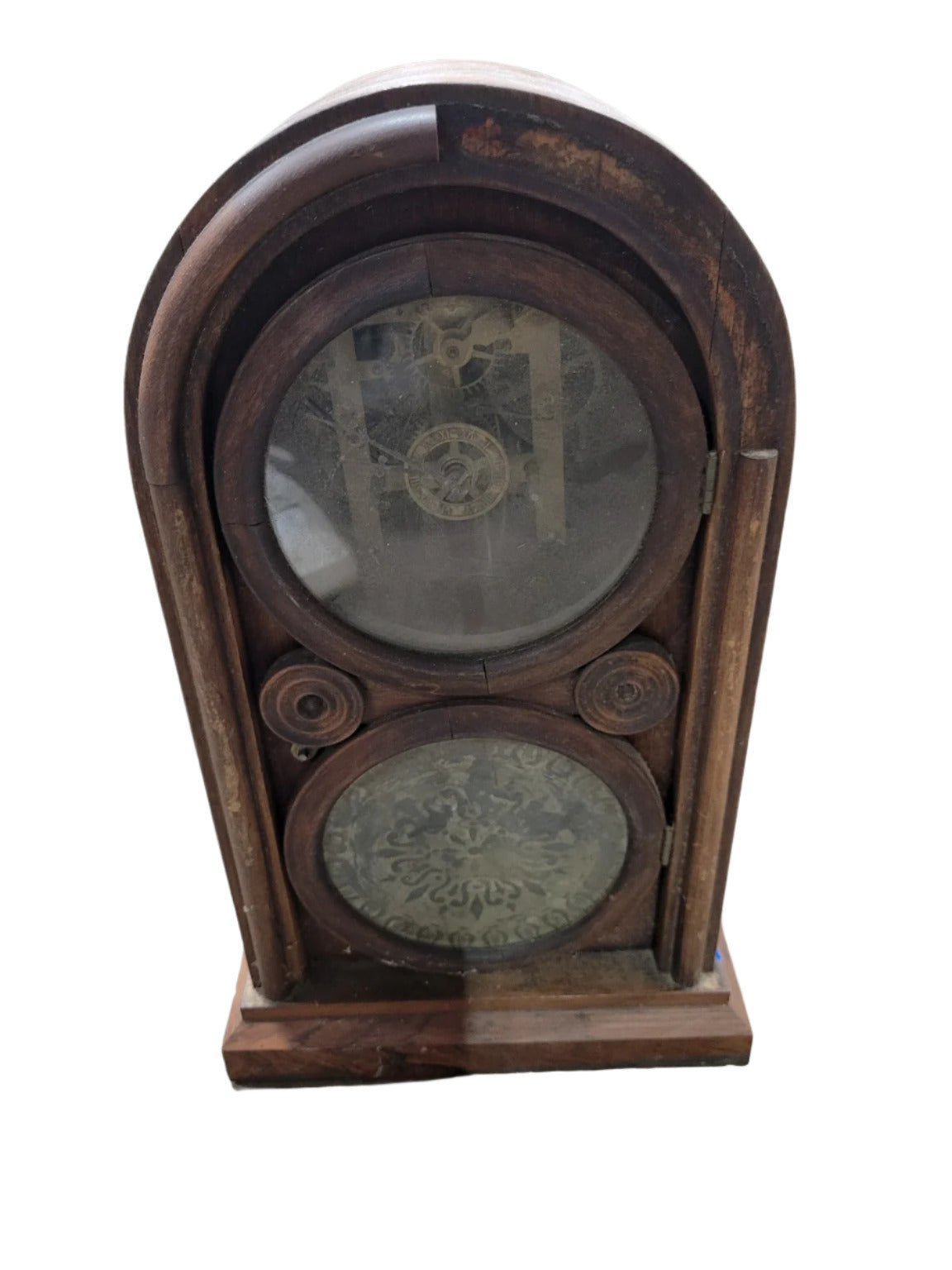 Antique Steeple Mantel Clock – Wooden Case with Reverse Painted Glass