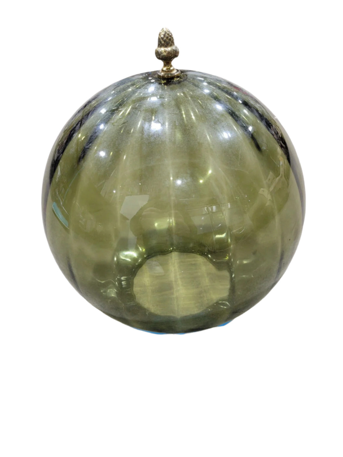 Vintage Green Glass globe light shade with Brass Finial
