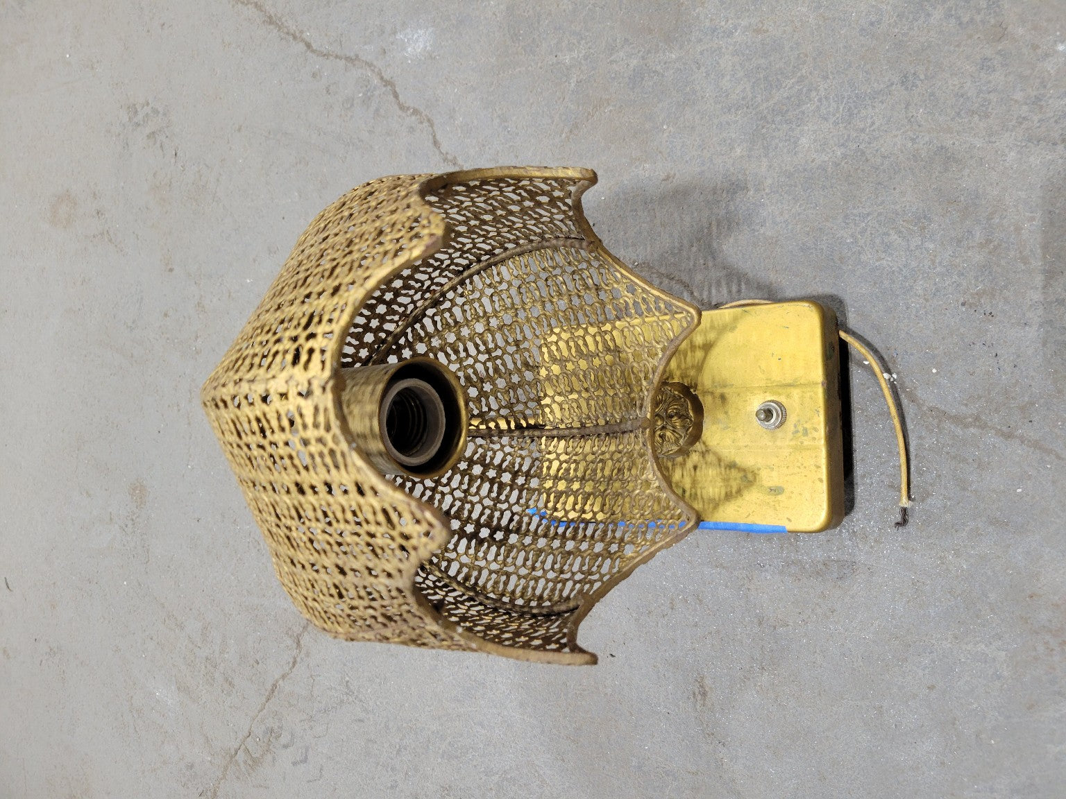 Mid-Century Brass Wall Sconce with Perforated Shade – Sculptural Design