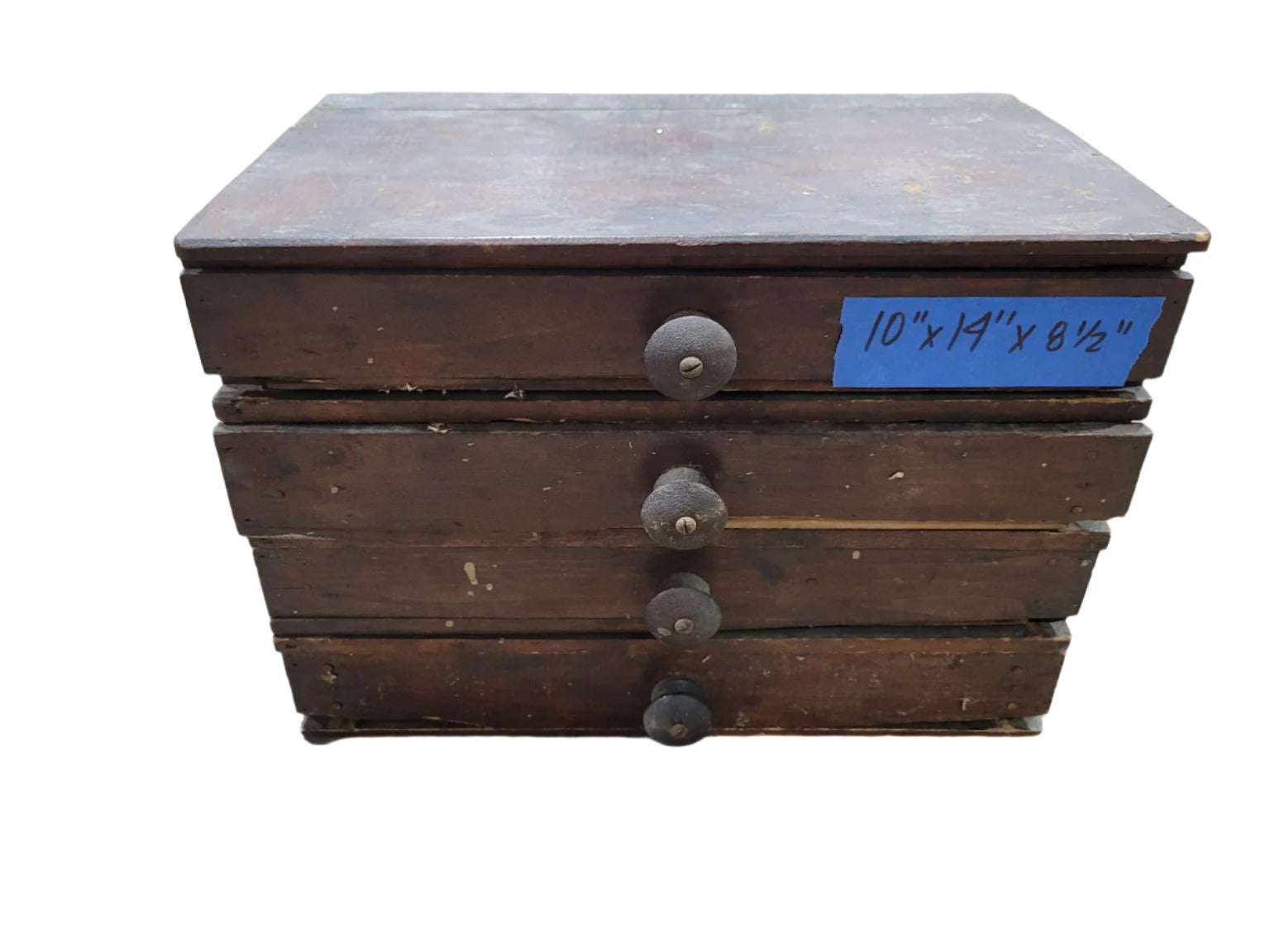 Antique 4-Drawer Wooden Cabinet – Primitive Tool Chest