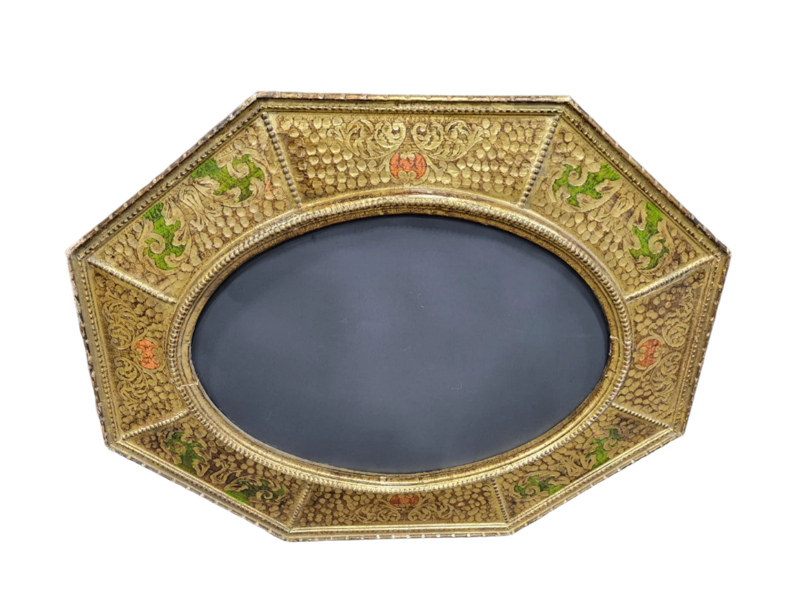 Vintage Italian Florentine Giltwood Mirror Frame – Octagonal, Carved & Painted (34" x 27.5")