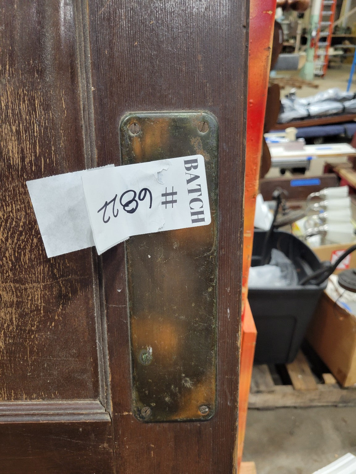 Vintage Spring-Hinged 2-Panel Wooden Door – 1930s Industrial Style