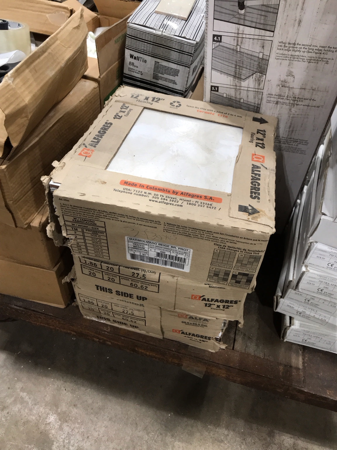 Alfagres 12" x 12" Ceramic Tile – Marmolizado Beige (3 Boxes available)