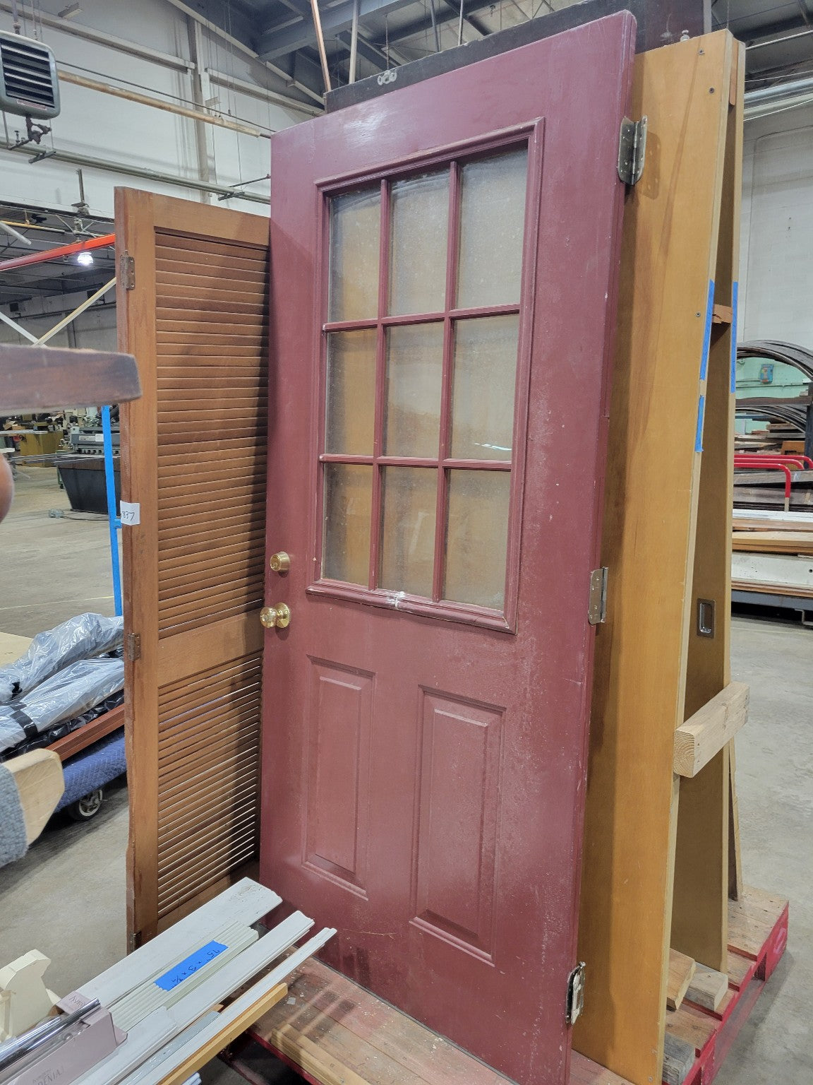 9-Lite Exterior Entry Door – Red Painted Wood – 35 ¾" x 79 ¼" x 1 ¾"