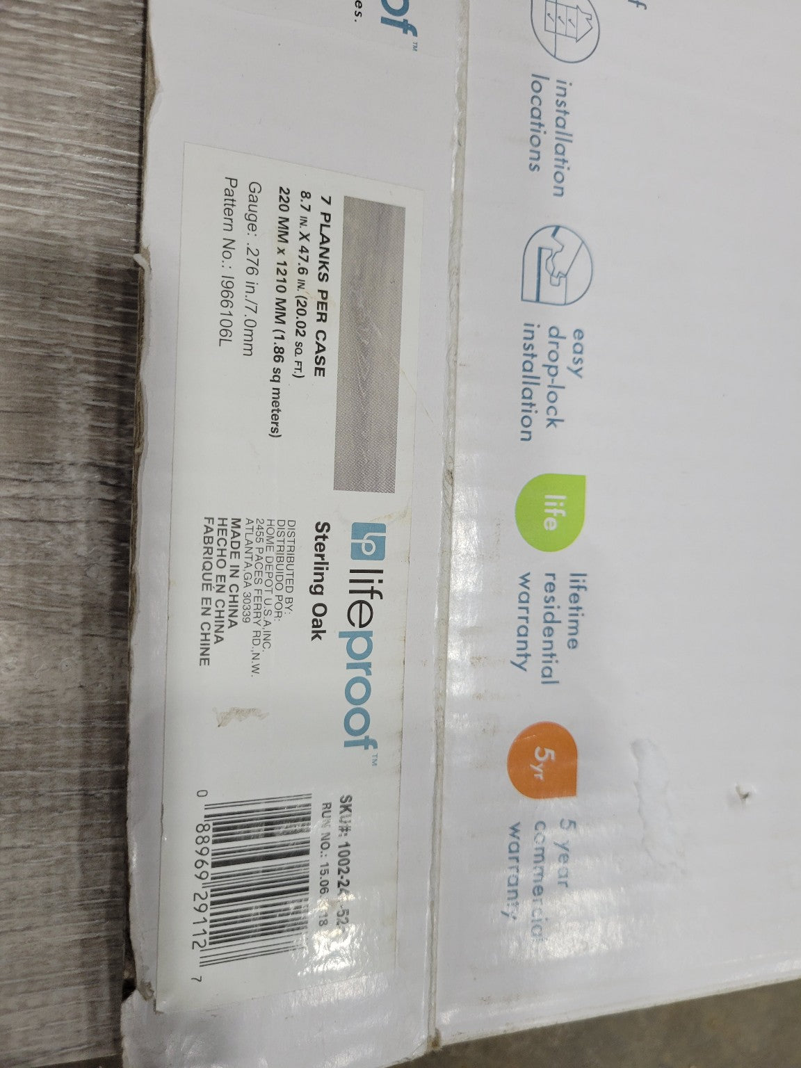 LifeProof Sterling Oak Rigid Core Vinyl Plank Flooring – 1 Case