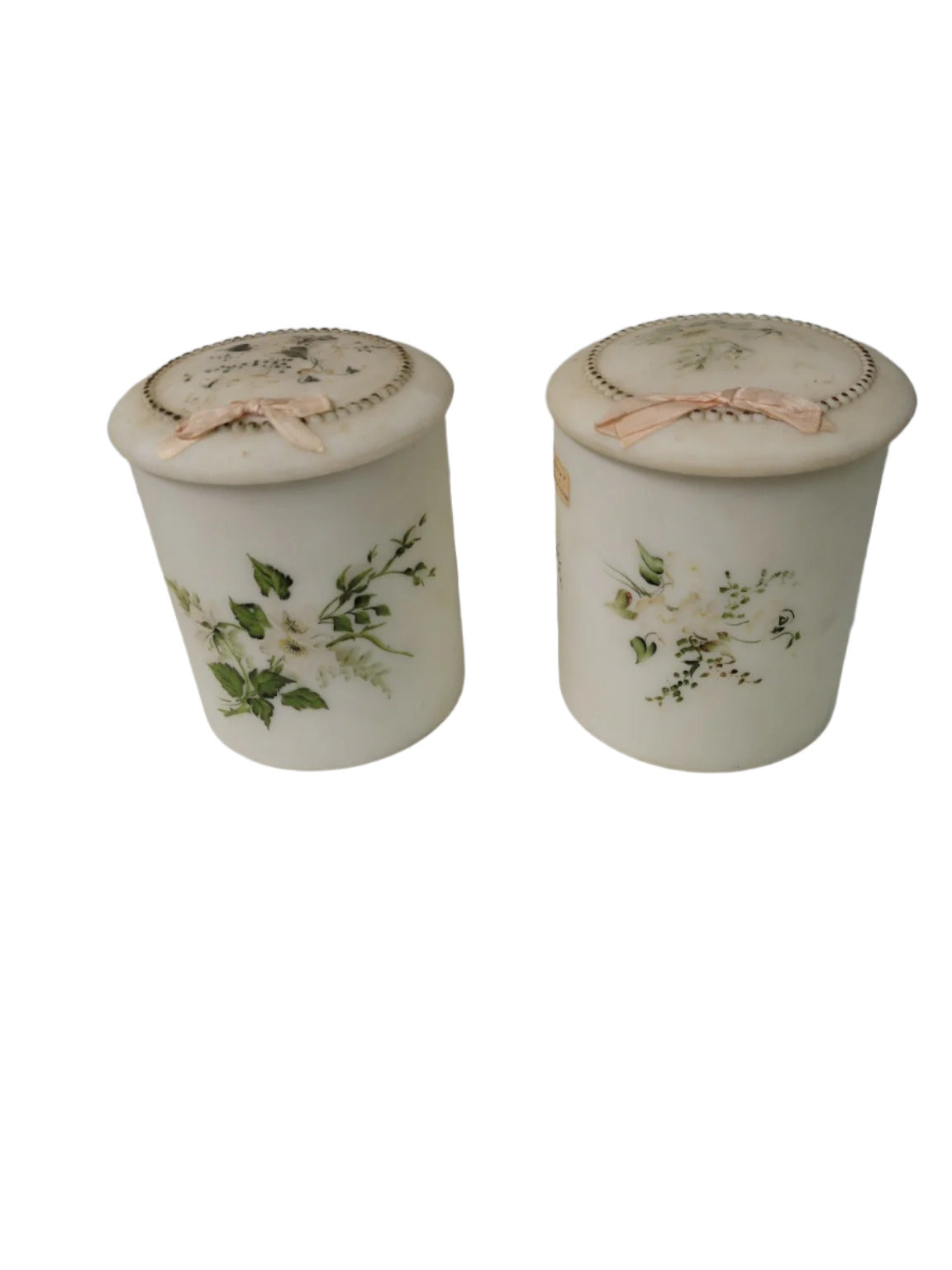 Pair of Mount Washington Satin Glass Vanity Jars ( Sold as a Pair )