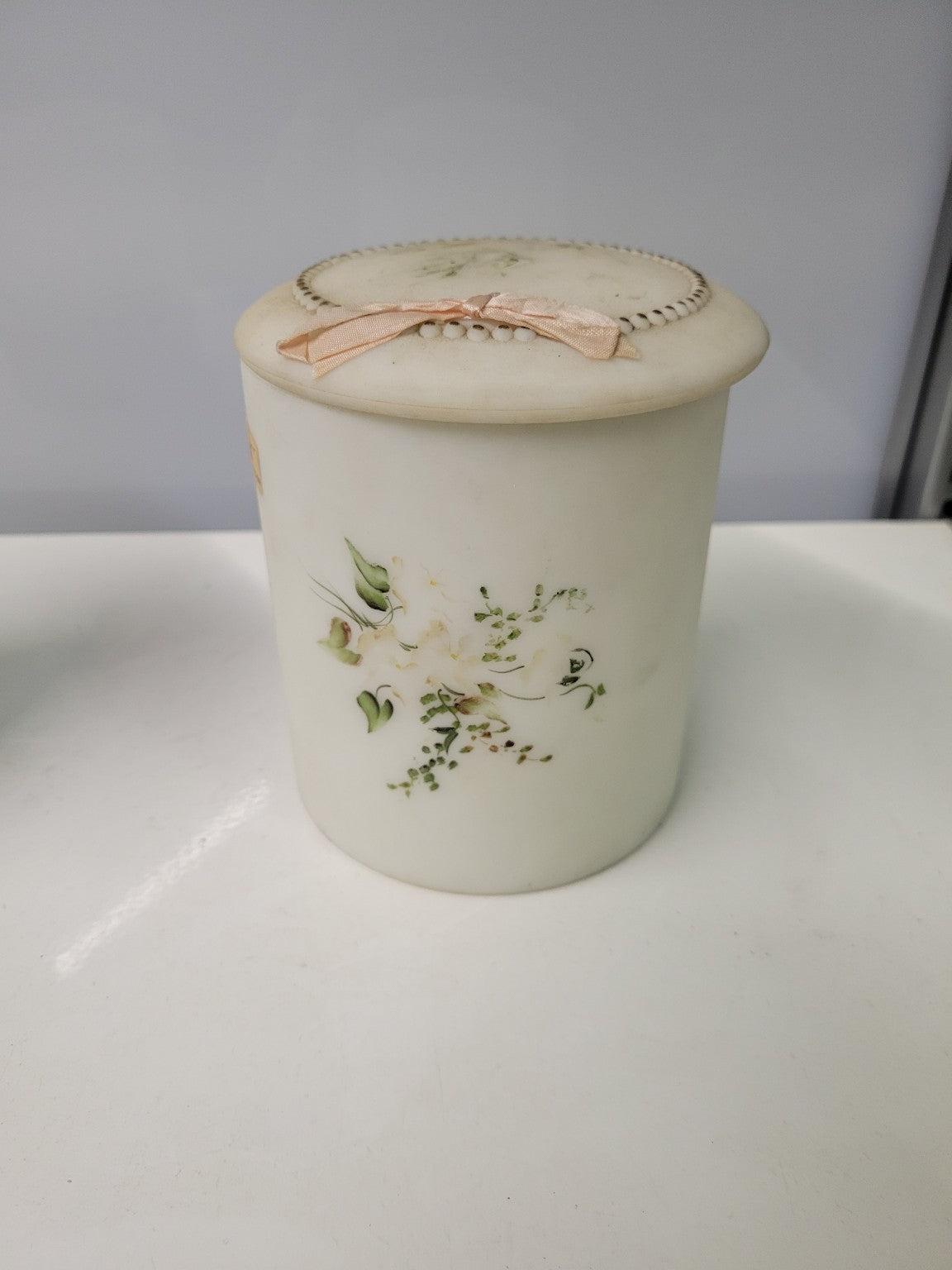 Pair of Mount Washington Satin Glass Vanity Jars ( Sold as a Pair )