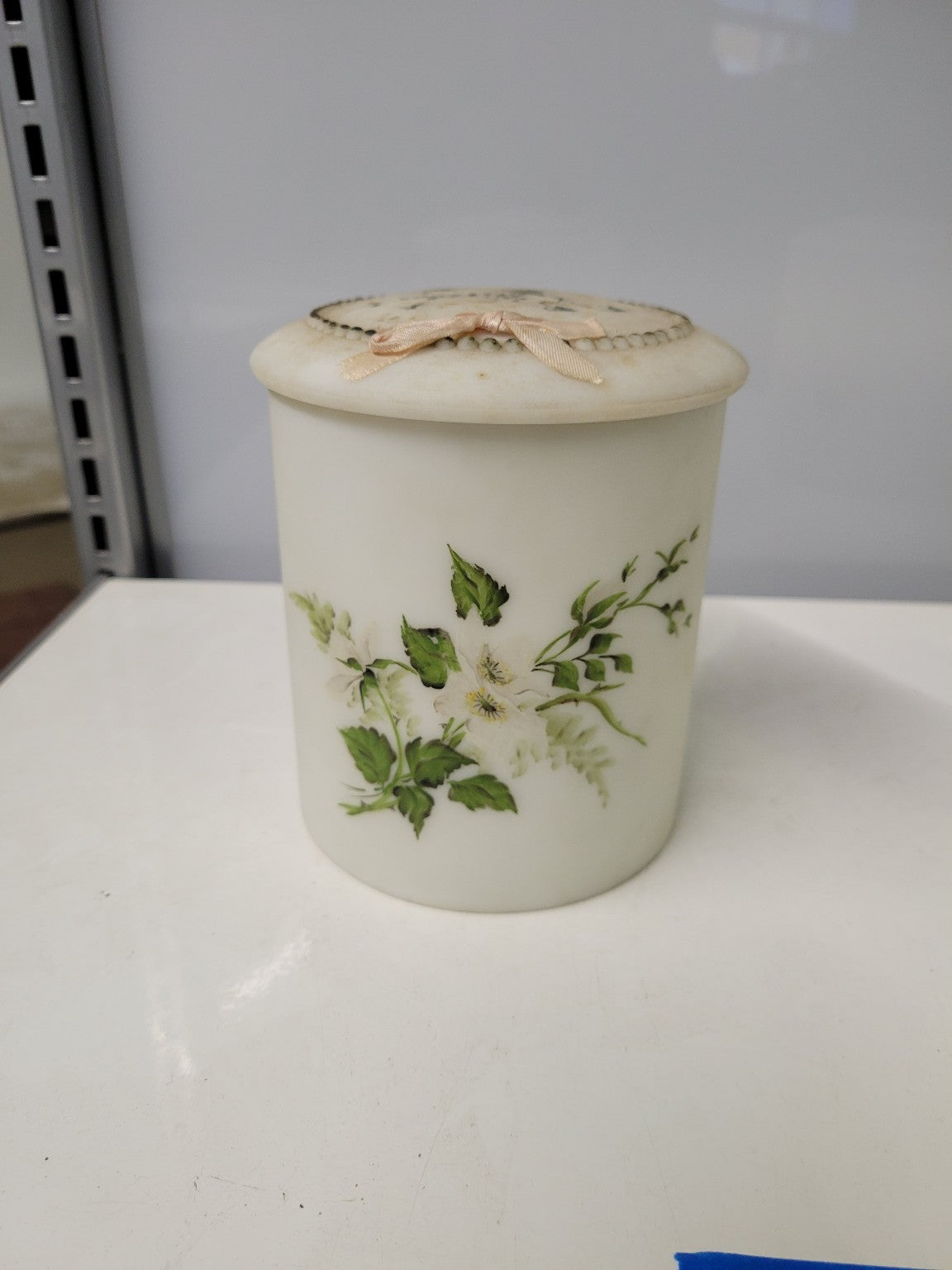 Pair of Mount Washington Satin Glass Vanity Jars ( Sold as a Pair )