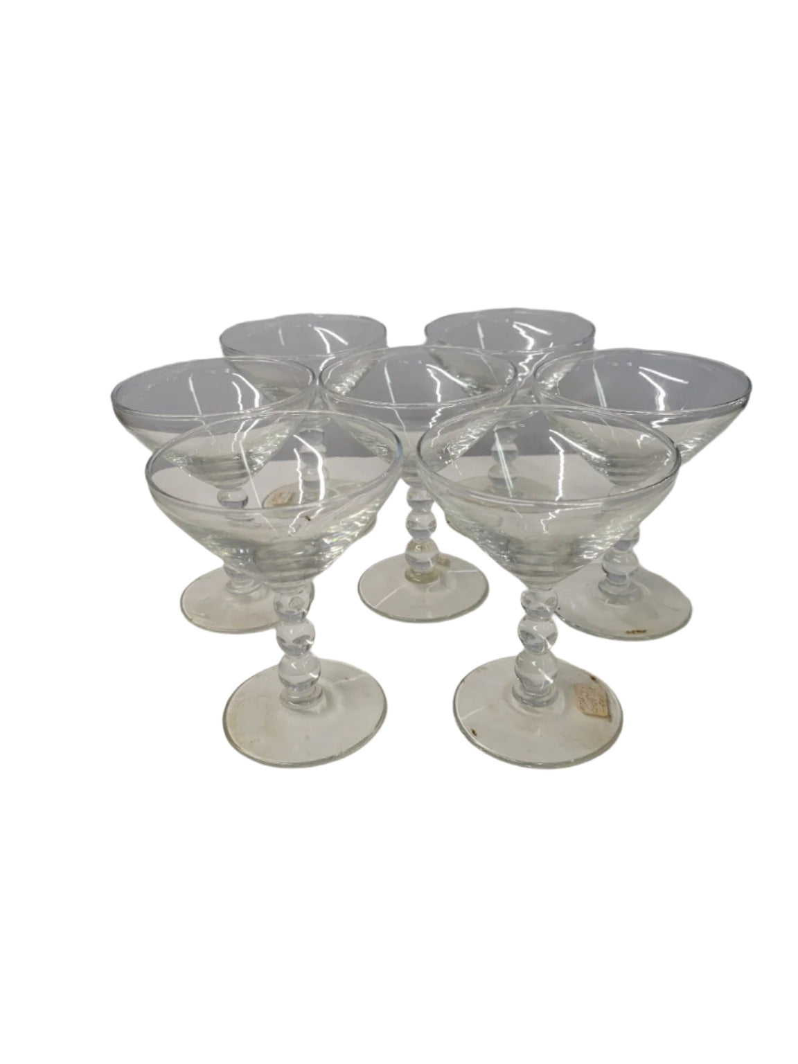 Set of 7 Vintage Coupe Glasses with Stacked Ball Stem (Sold as Set)