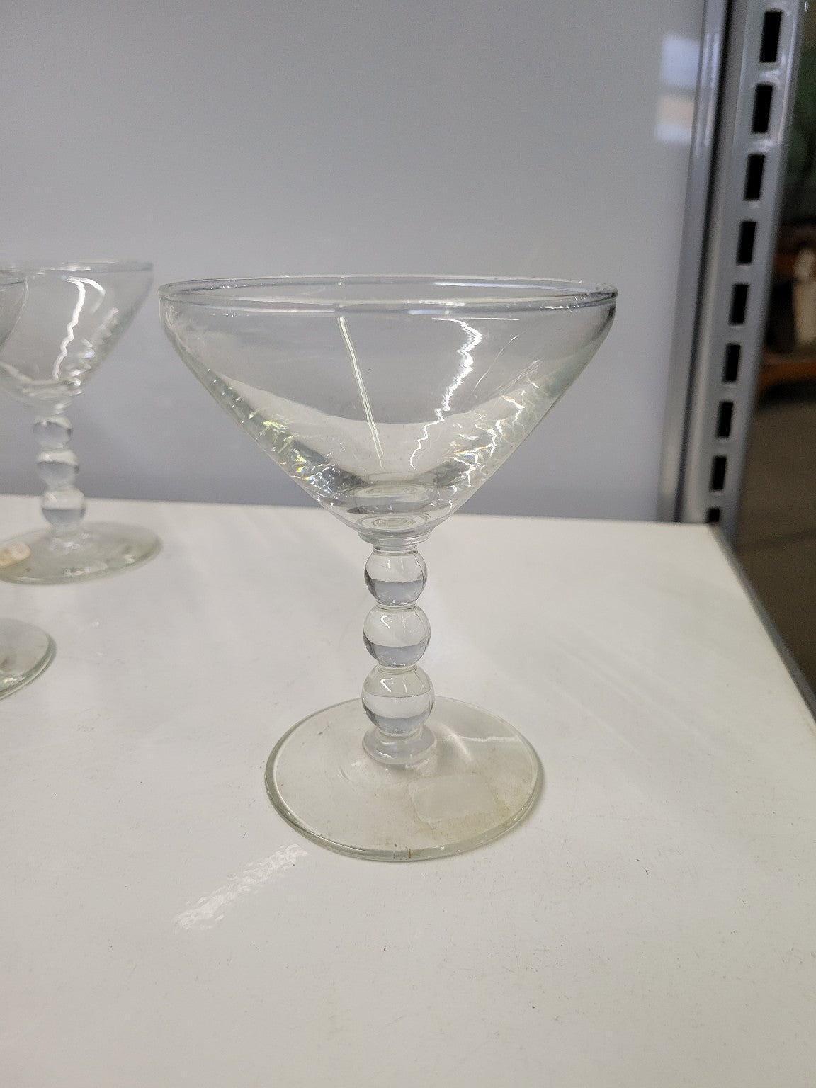 Set of 7 Vintage Coupe Glasses with Stacked Ball Stem (Sold as Set)