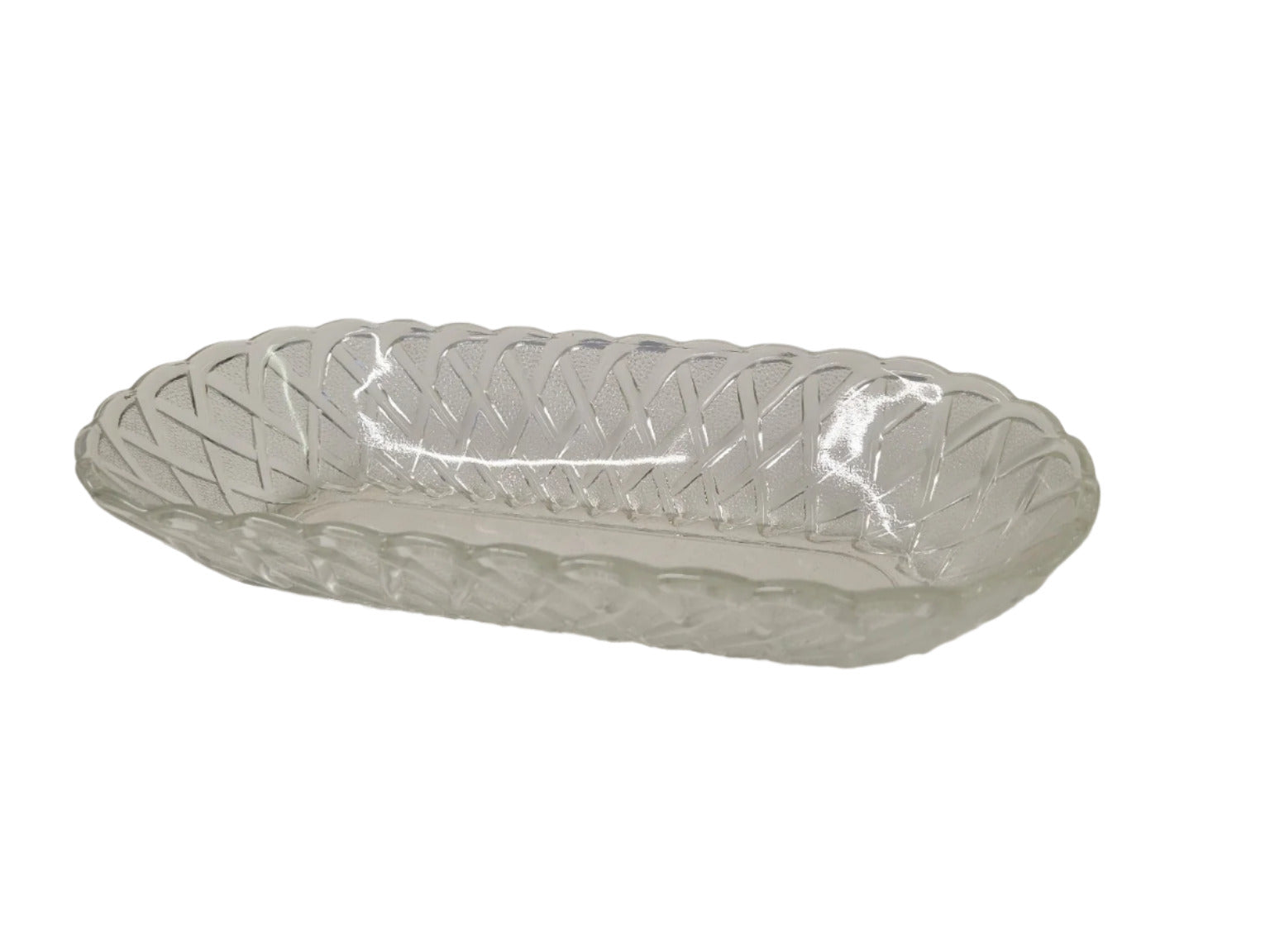 Pressed Glass Oval Relish Dish – Basketweave Pattern