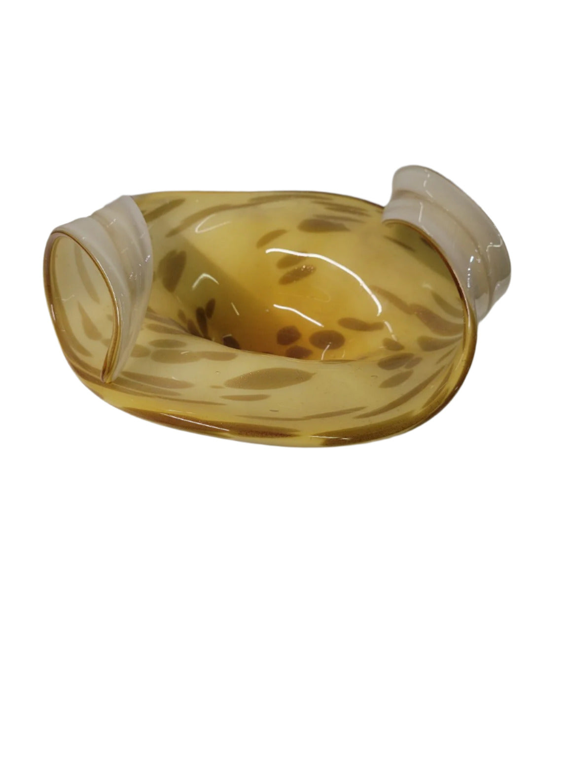 Hand-Blown Amber Art Glass Bowl with Rolled Handles