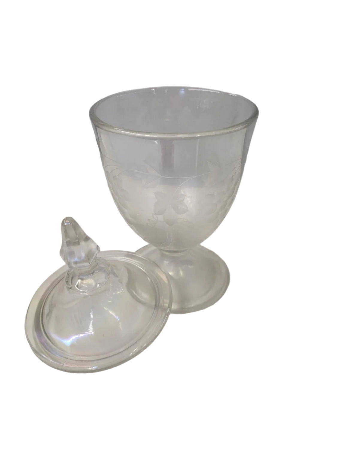 Etched Glass Lidded Compote Jar