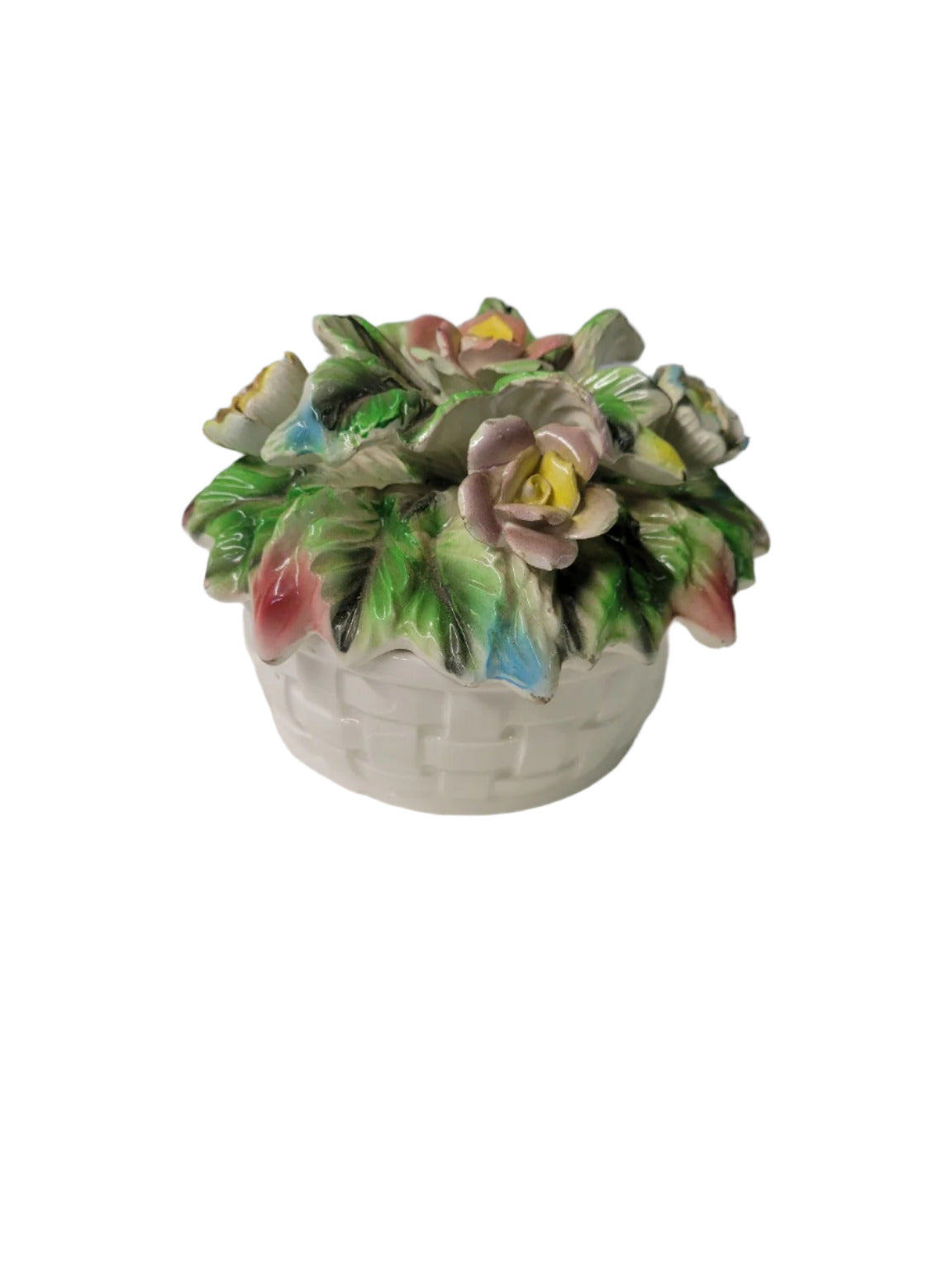 Capodimonte Style Ceramic Floral Basket Trinket Box
