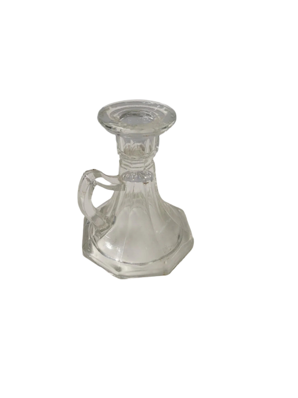 Clear Pressed Glass Candle Holder with Handle