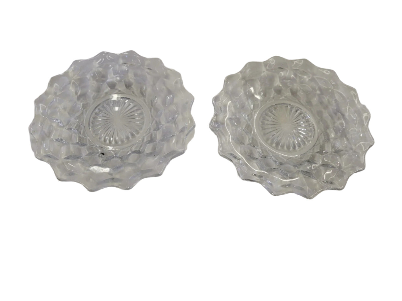 Pressed Glass Honeycomb Pattern Dishes – Pair, 6" W