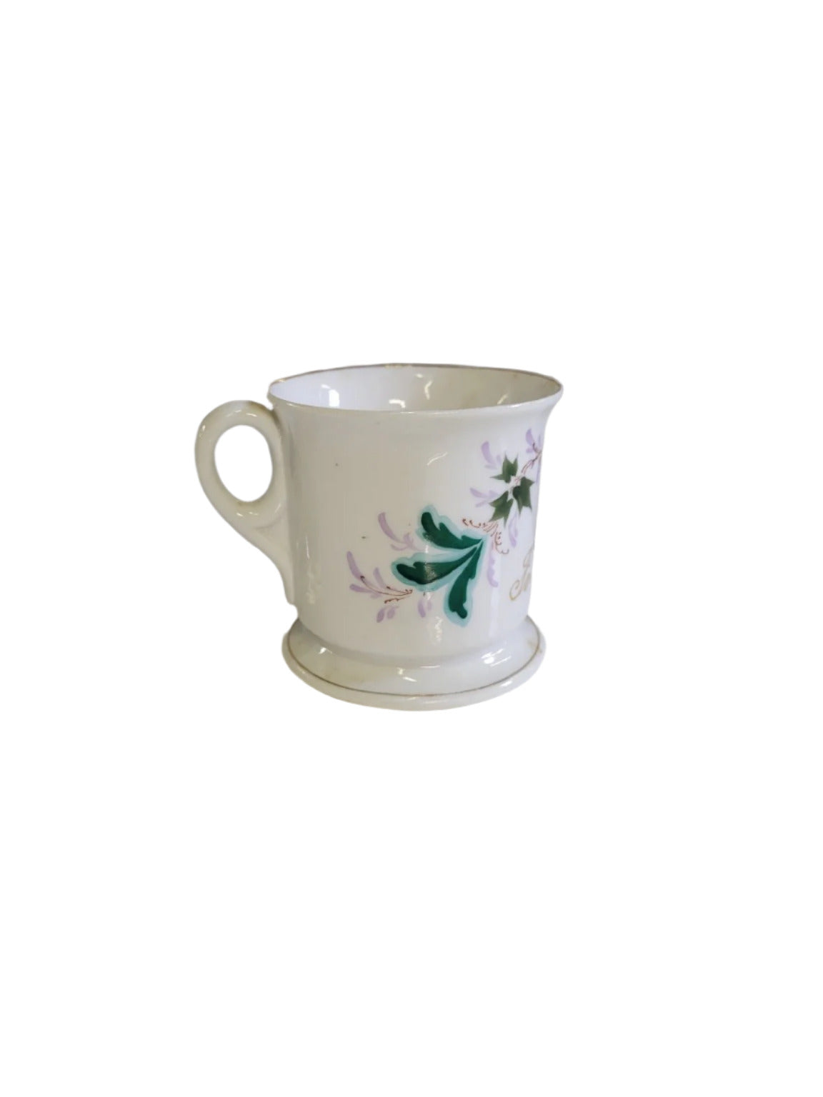 Antique Porcelain Mug – “For a Gift” Floral Hand-Painted, 3" x 3
