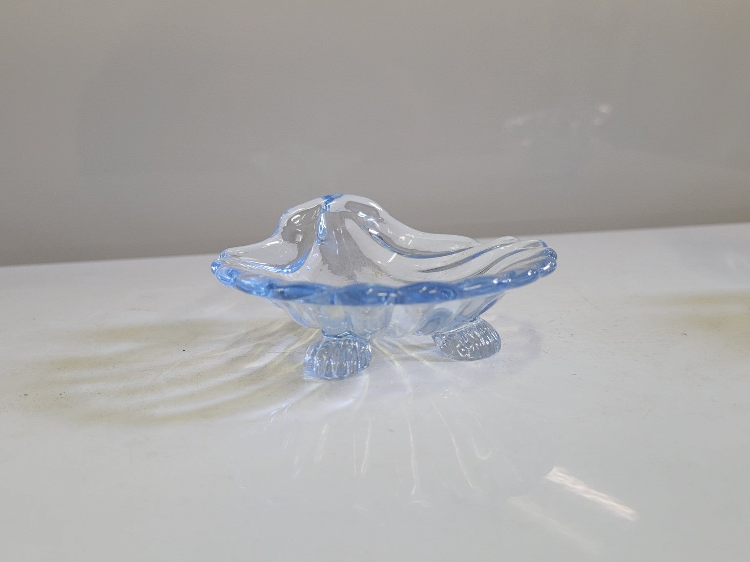 Miniature Blue Pressed Glass Shell Dishes – Set of 3, 3" x 3