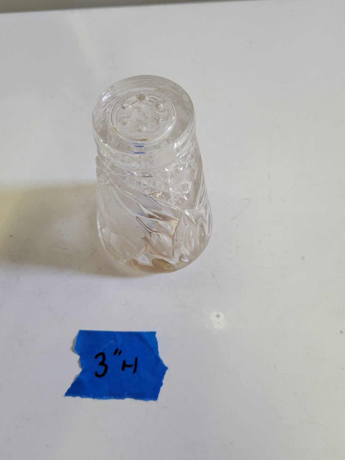 Pressed Glass Salt Shaker – 3" H (Lid Missing)