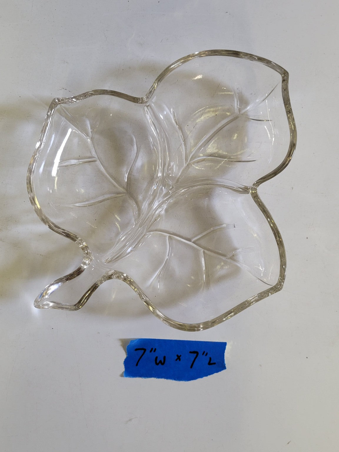 Clear Pressed Glass Leaf Dish – 7" x 7"