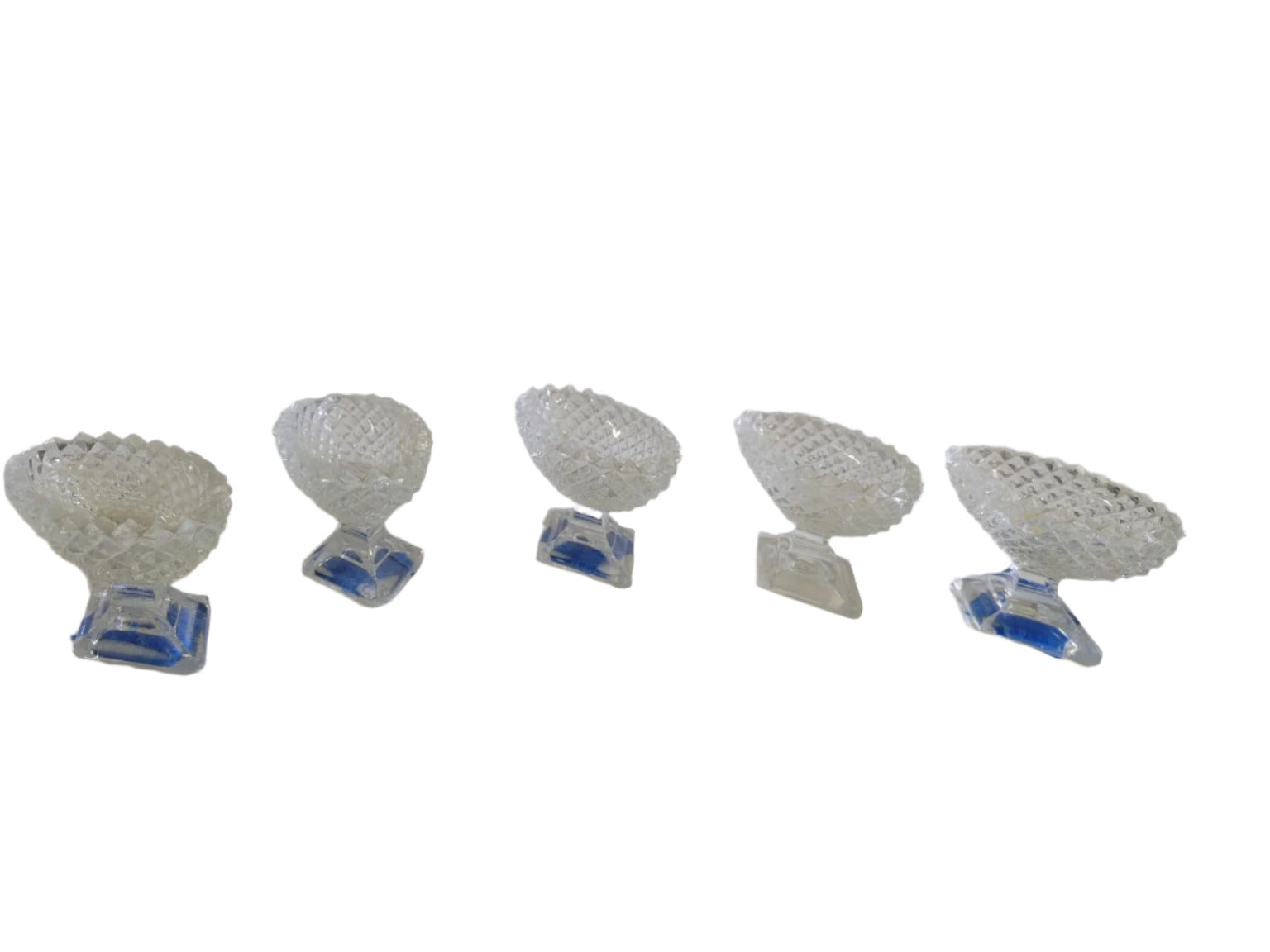 Pressed Glass Salt Cellars – Set of 5, Diamond Point Pattern, 2" H