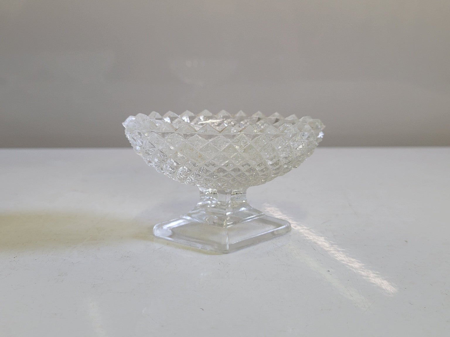 Pressed Glass Salt Cellars – Set of 5, Diamond Point Pattern, 2" H
