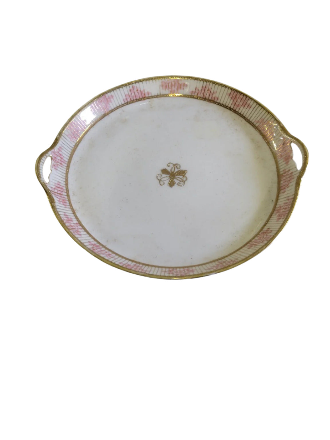 Antique Hand-Painted Nippon Porcelain Tray – Pink & Gold Floral 7"x8"