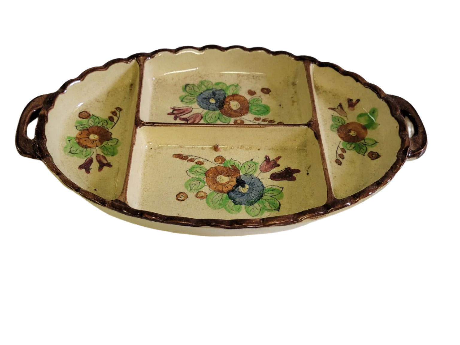 Vintage Japanese Divided Floral Ceramic Tray – Hand-Painted, Made in Japan*