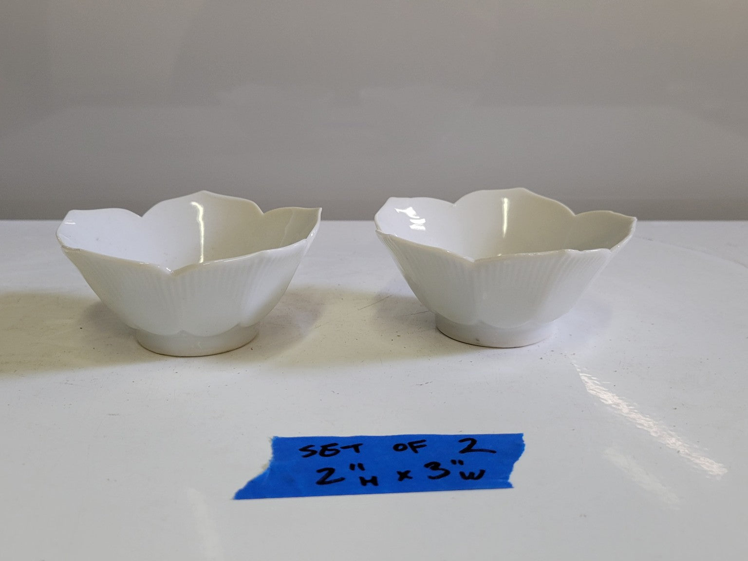 Set of 2 White Petal-Edged Porcelain Bowls
