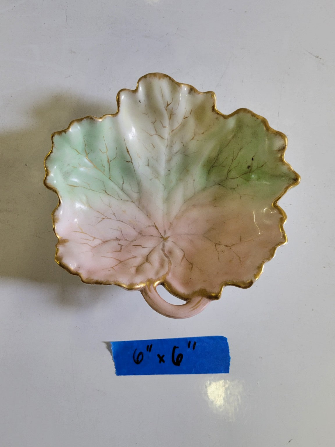 Vintage Hand-Painted Porcelain Leaf Dish – Pink & Green Glaze