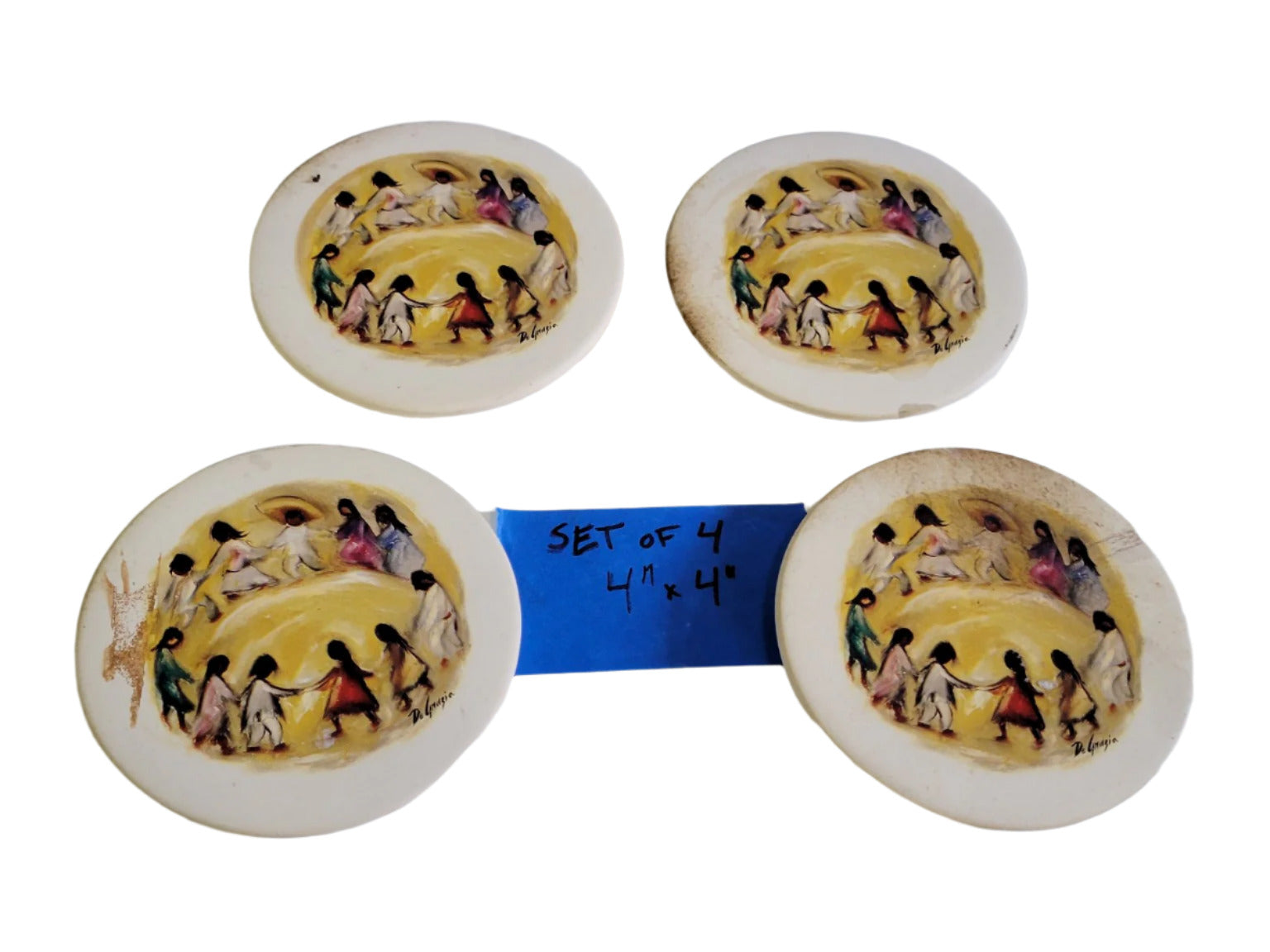 Set of 4 Painted Ceramic Coasters – D. Luegas Art