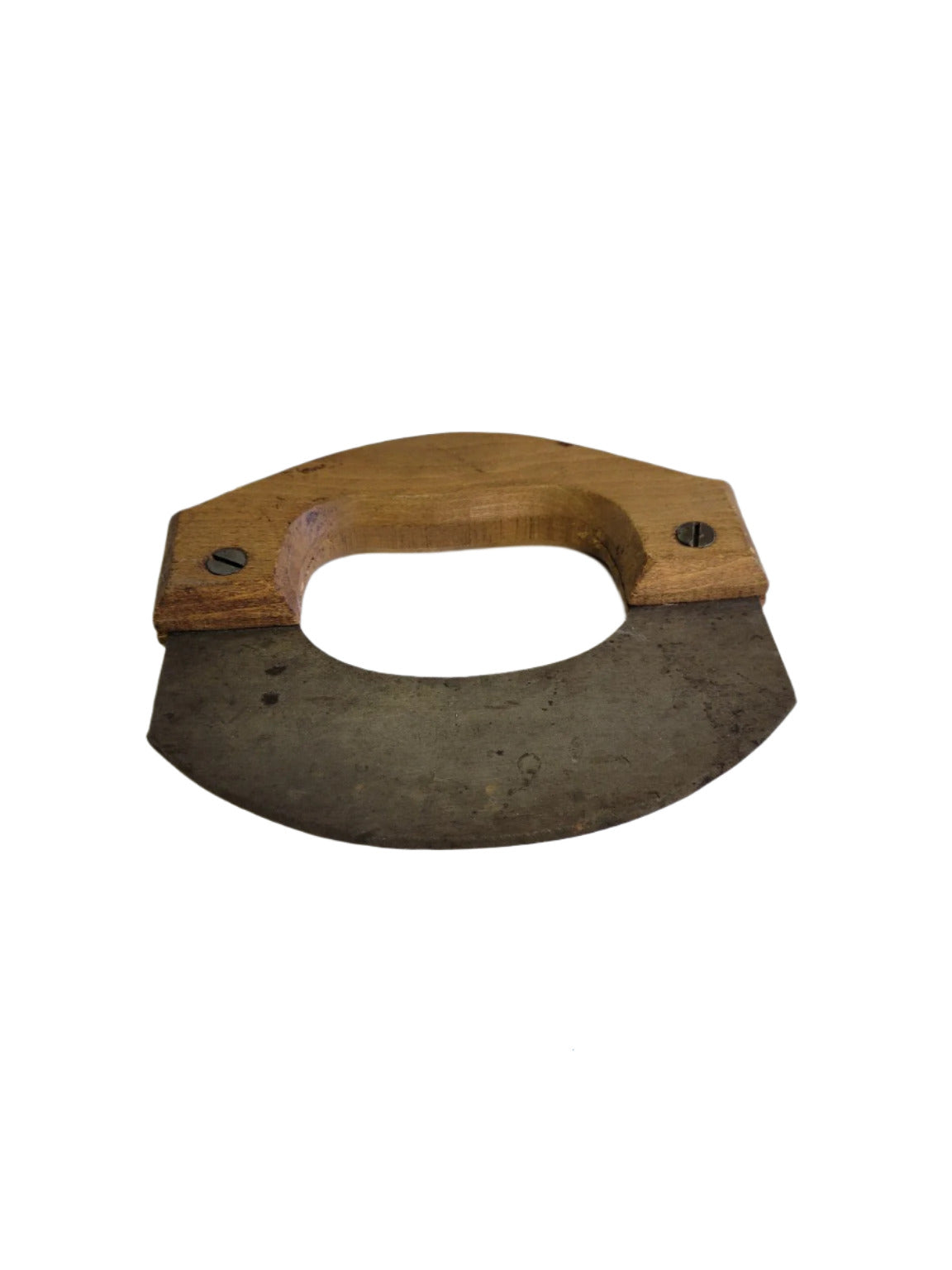 Vintage Crescent Ulu Knife with Wooden Handle