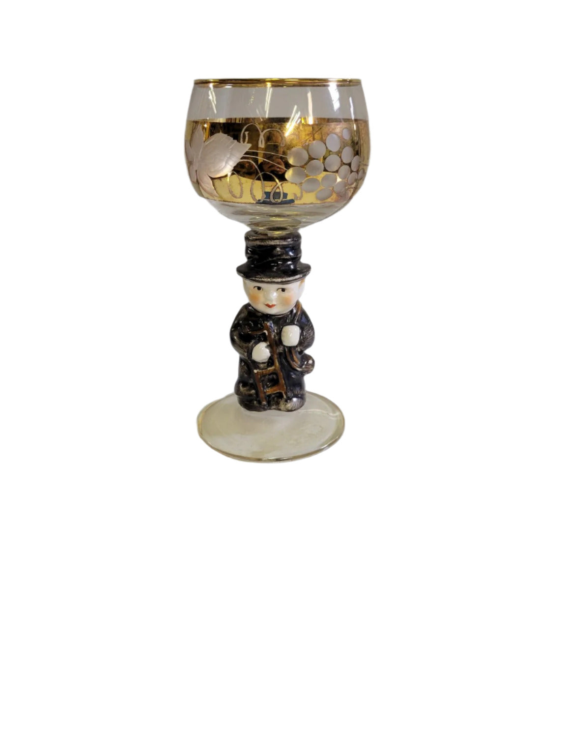 Goebel Hummel Figural Stemmed Glass with Gold Leaf Motif