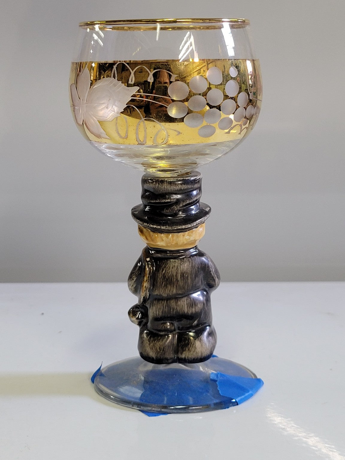 Goebel Hummel Figural Stemmed Glass with Gold Leaf Motif