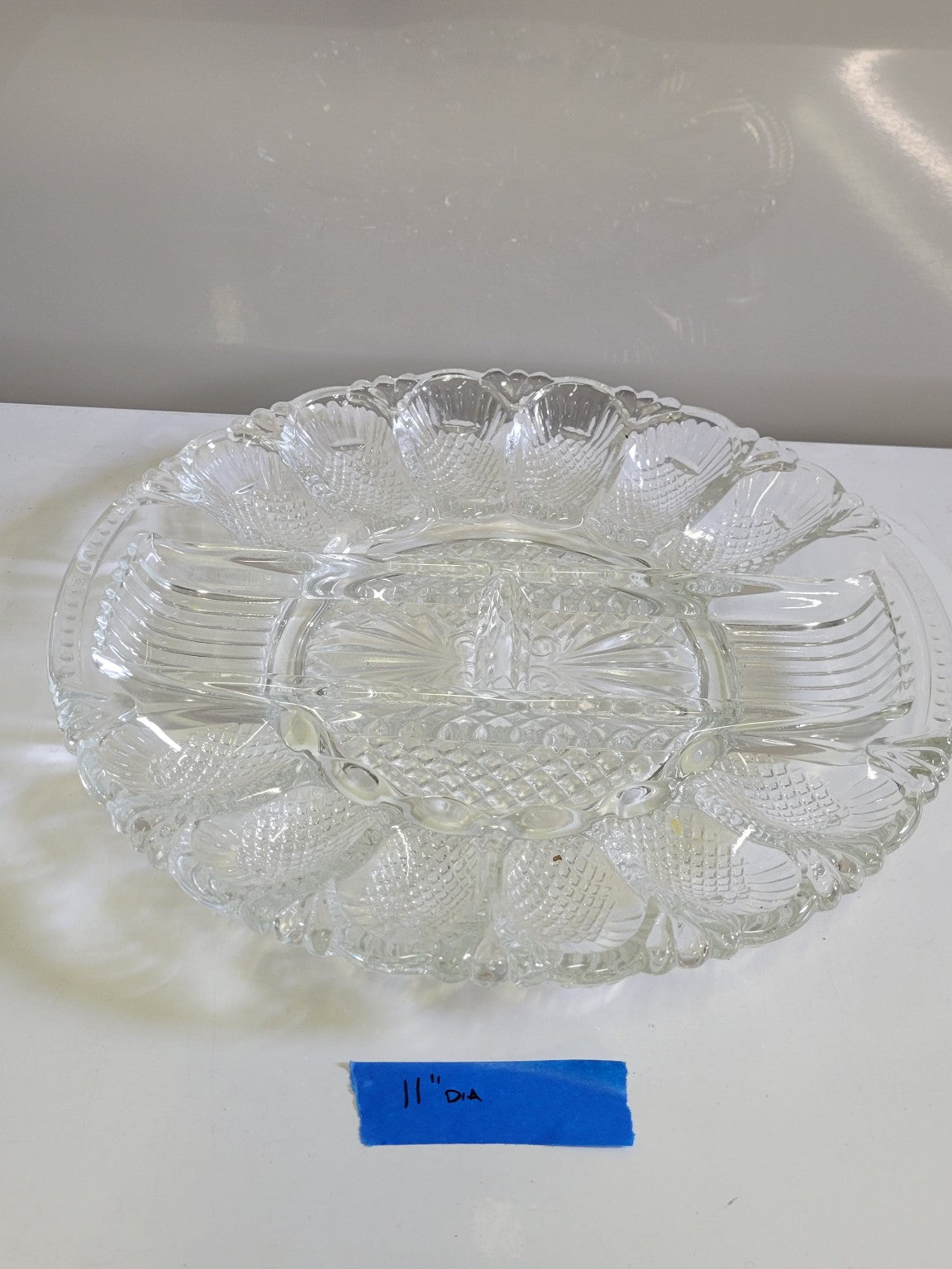 Pressed Glass Deviled Egg Tray – Clear 11" Round Serving Platter