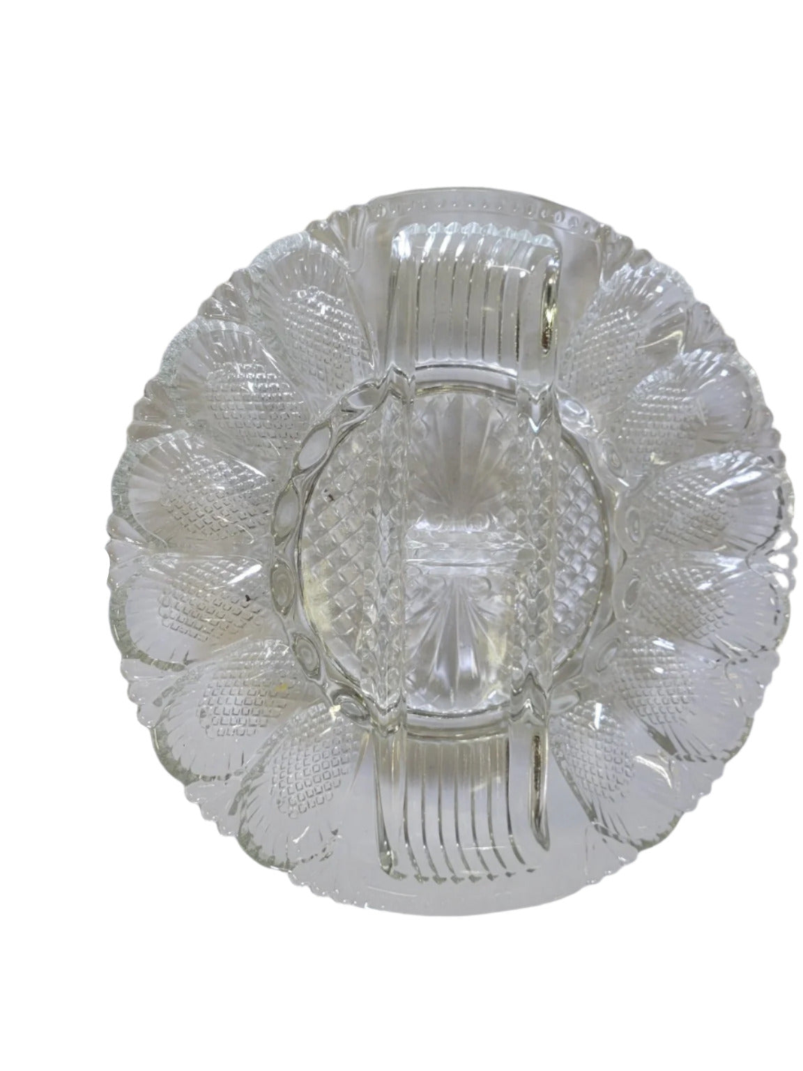 Pressed Glass Deviled Egg Tray – Clear 11" Round Serving Platter
