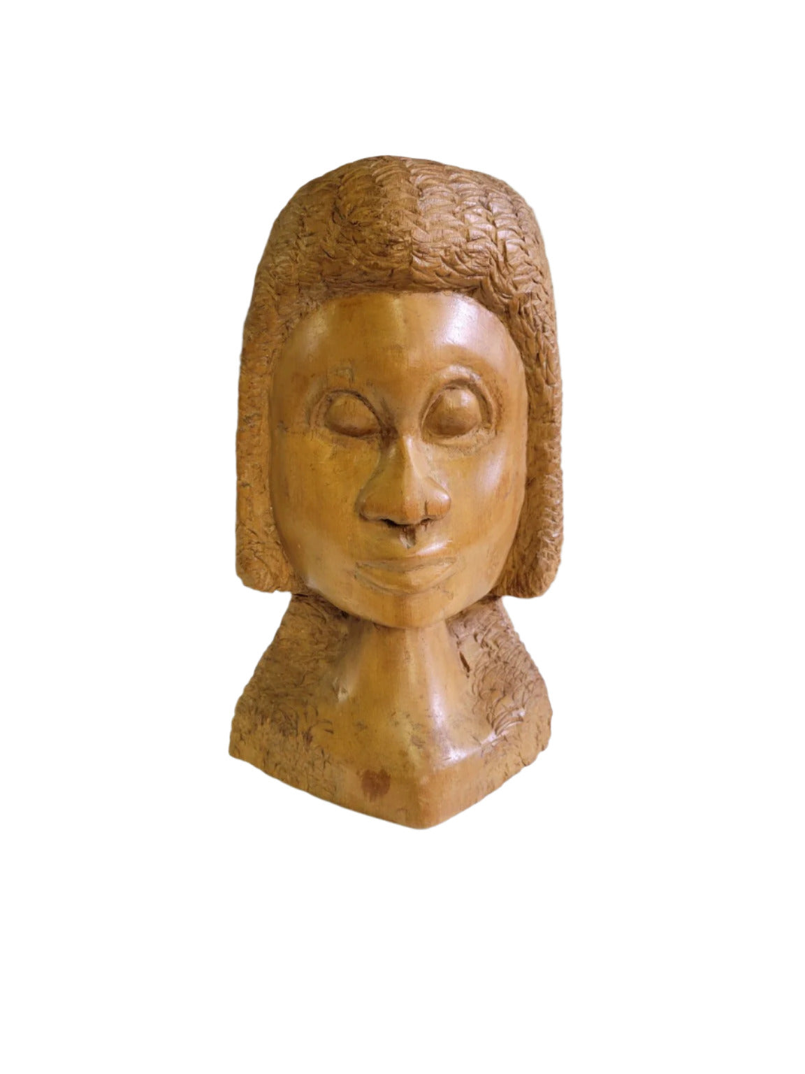 Hand-Carved Wooden Bust by Arnold Fletcher – Folk Art Head Sculpture