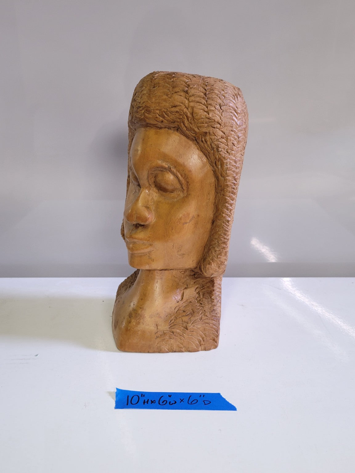 Hand-Carved Wooden Bust by Arnold Fletcher – Folk Art Head Sculpture