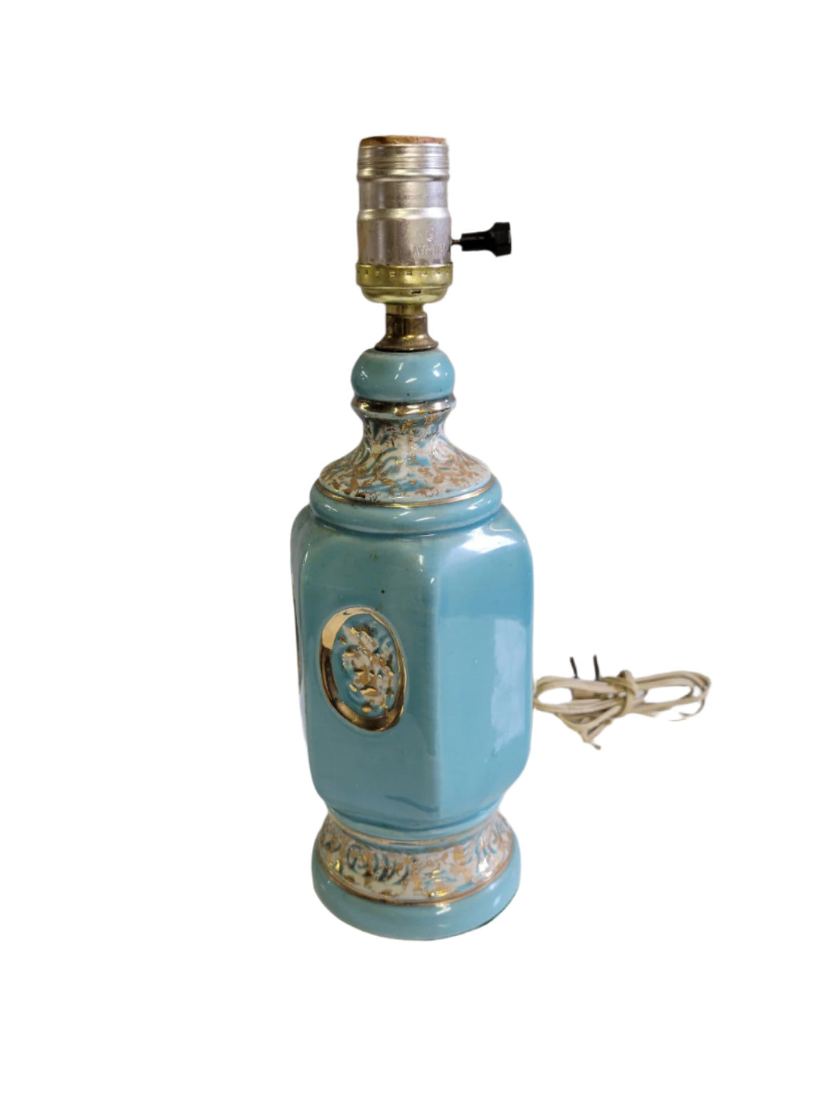 Mid-Century Ceramic Turquoise Lamp with Gold Detail