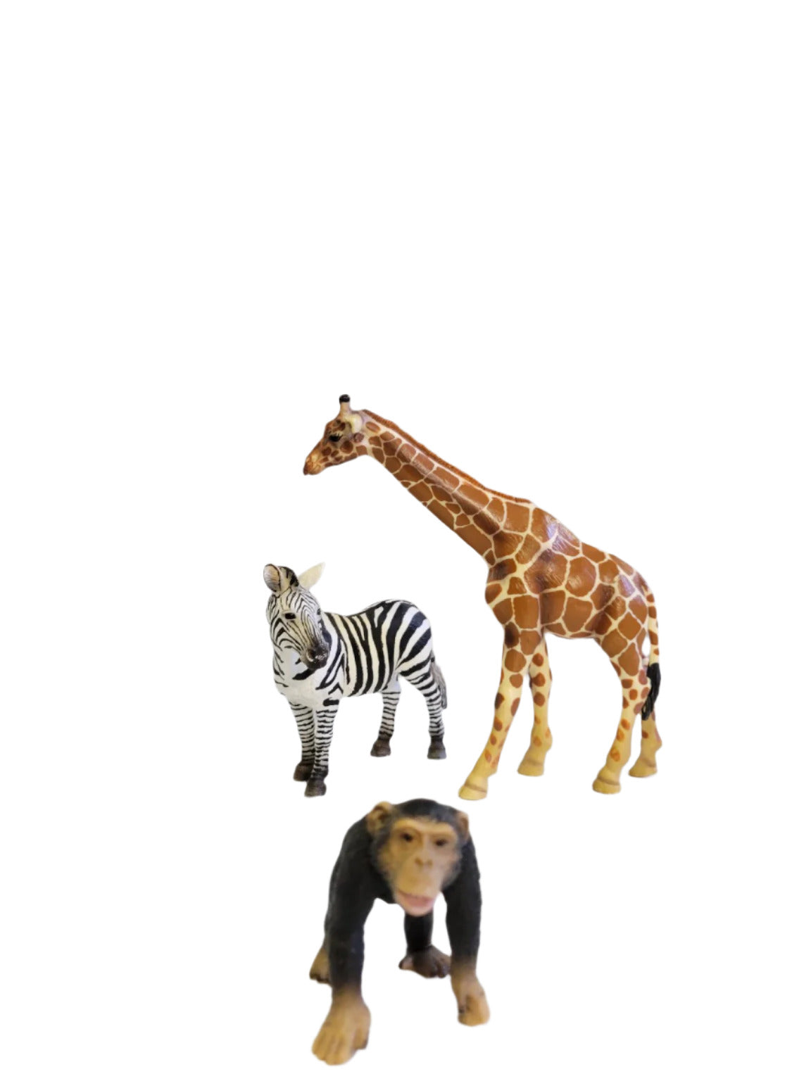 Safari Animal Figurine Set – Zebra, Giraffe & Chimpanzee