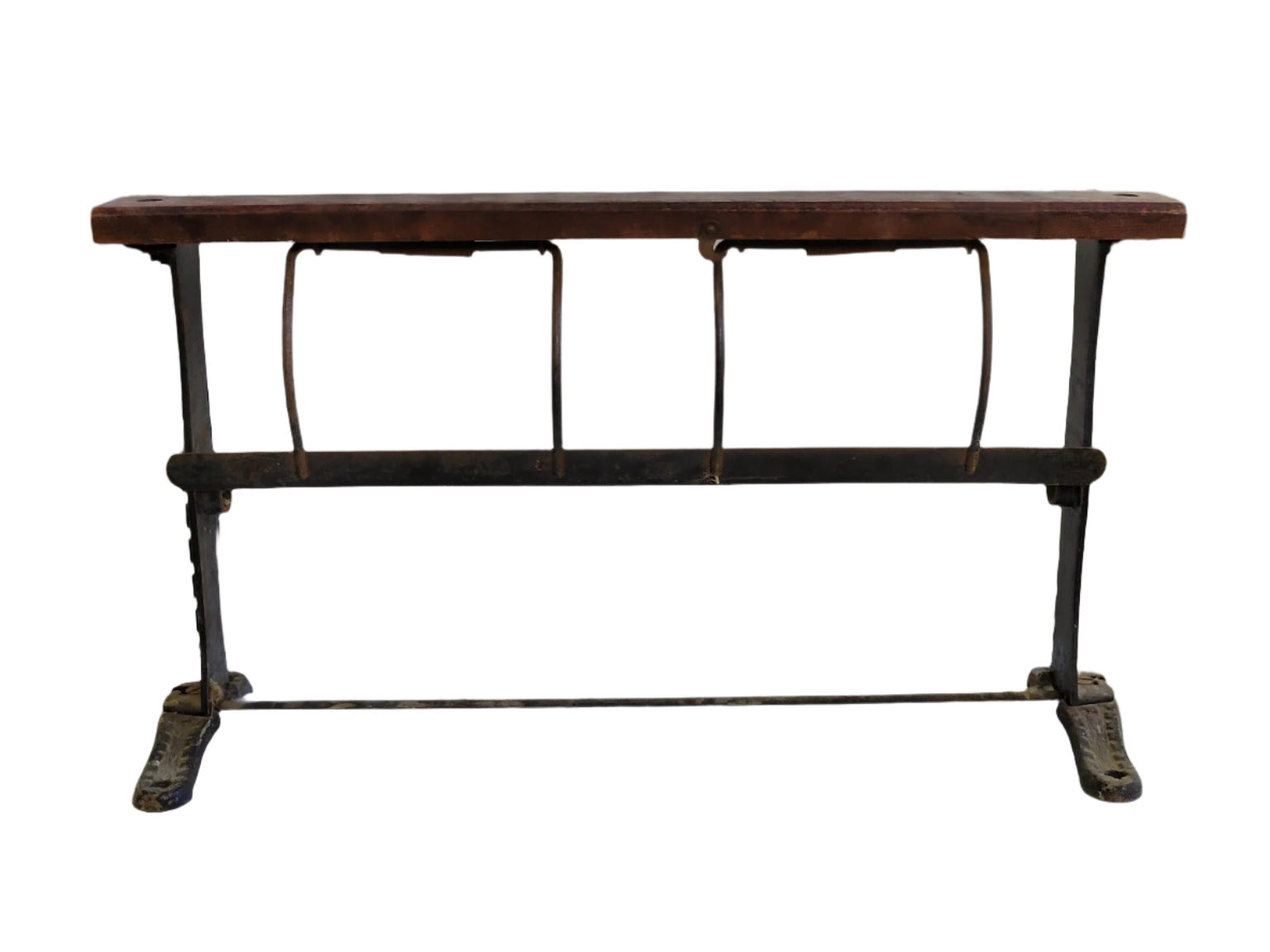 Antique Cast Iron & Wood Wall-Mounted School Coat Rack