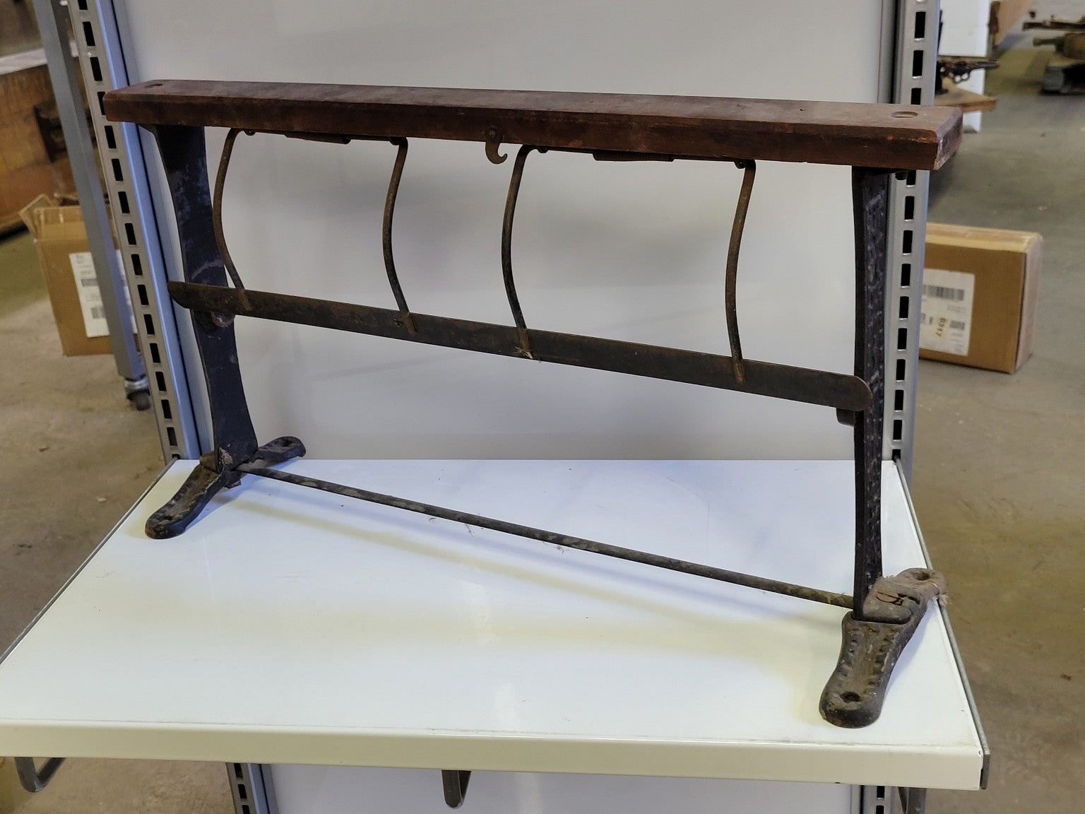 Antique Cast Iron & Wood Wall-Mounted School Coat Rack