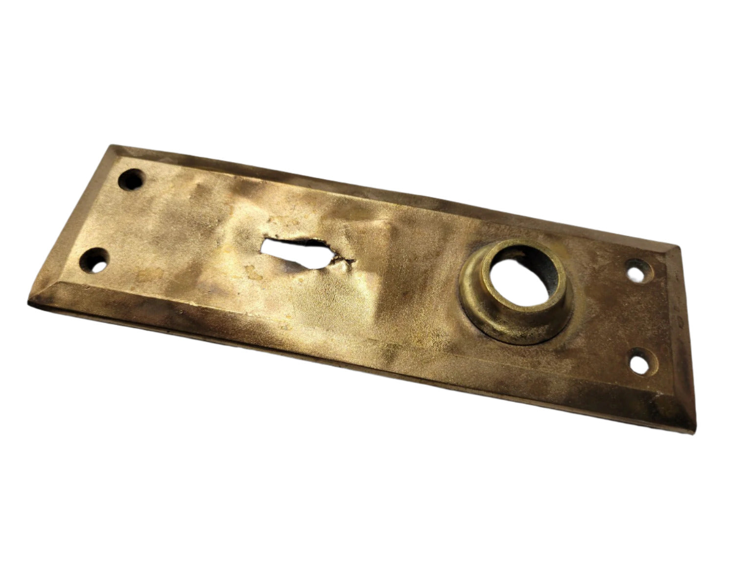 Distressed Brass Beveled Door Plate with Keyhole